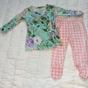 Posh Peanut Baby Girl Erin’s Kimono Shirt and Plaid Footed Jogger (0-3 months)